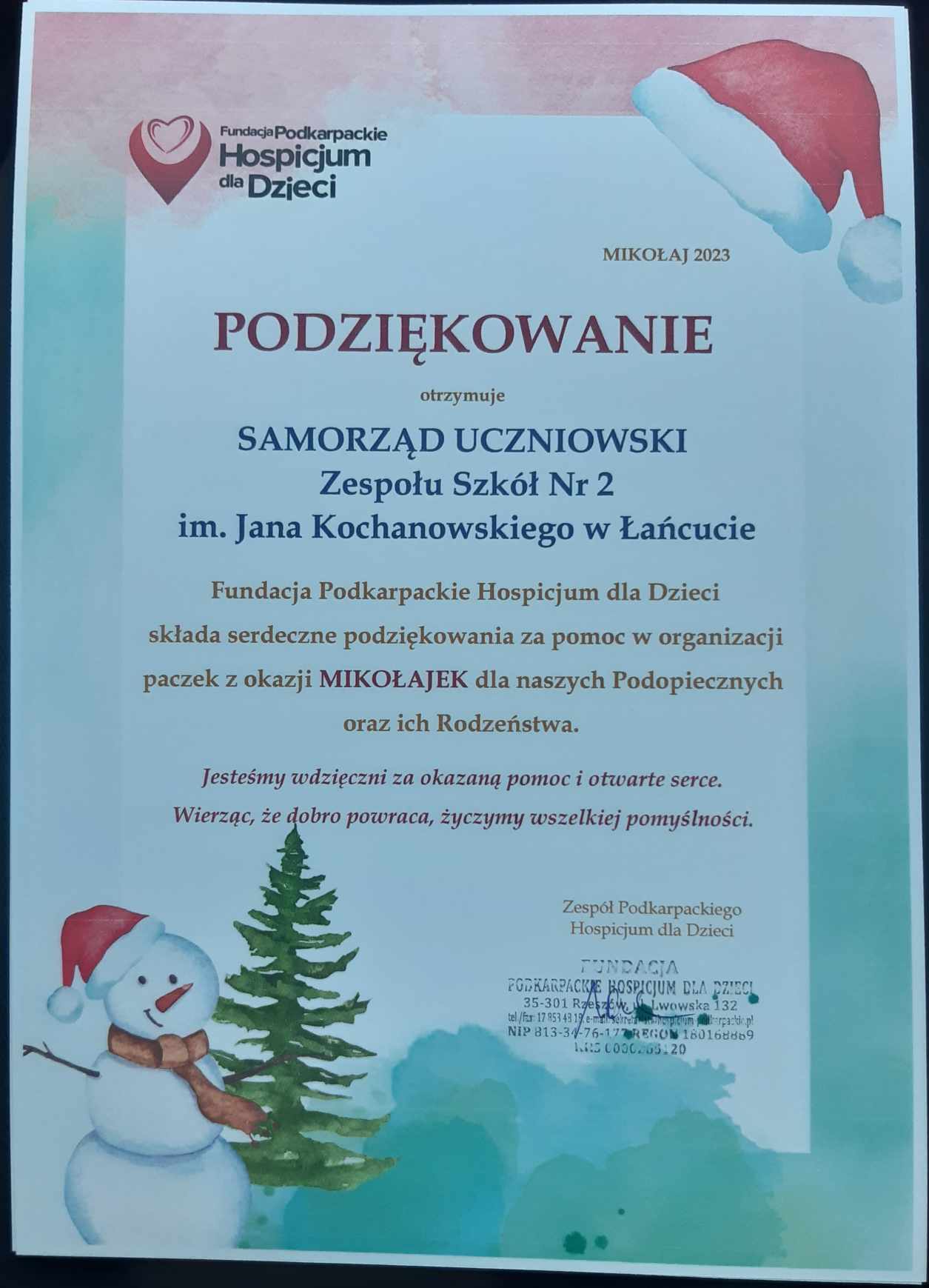 Nasz Mikołaj zawitał w hospicjum dla dzieci.