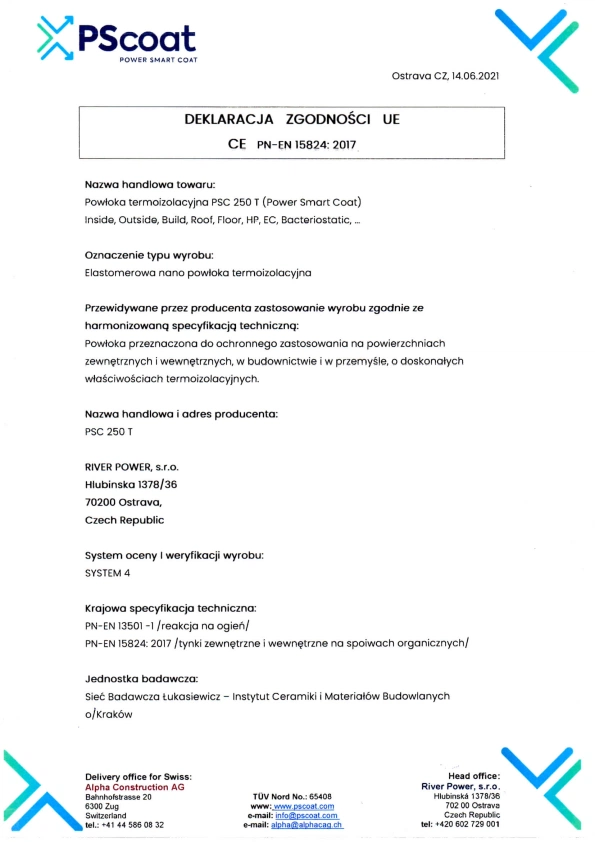 Dokument DEKLARACJA ZGODNOŚCI PScoat UE