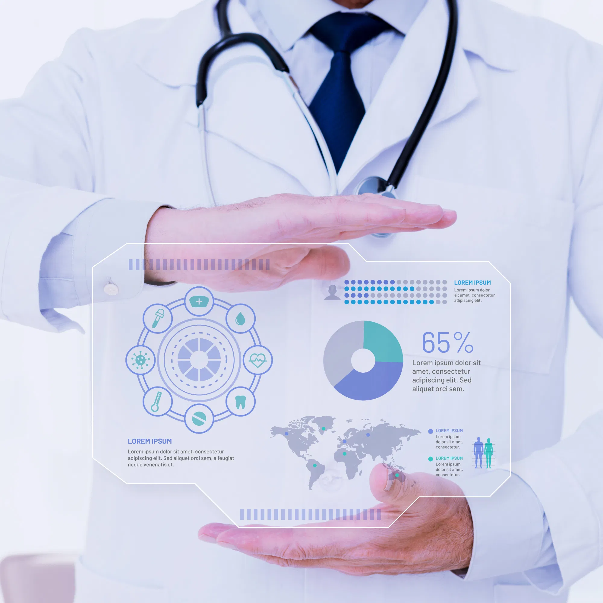 Doctor presenting medical infographics and data visualization supported by WaveMed agency