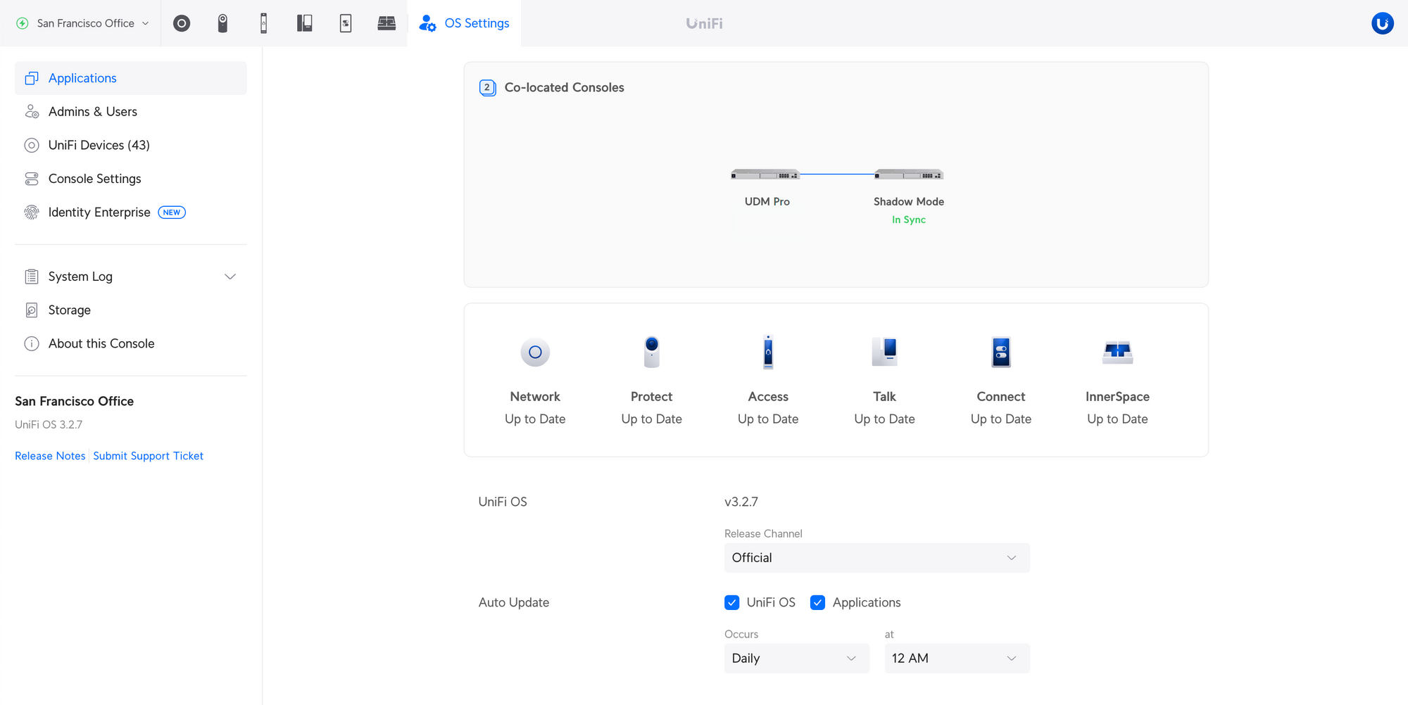 Alle UniFi applicaties in de beheeromgeving