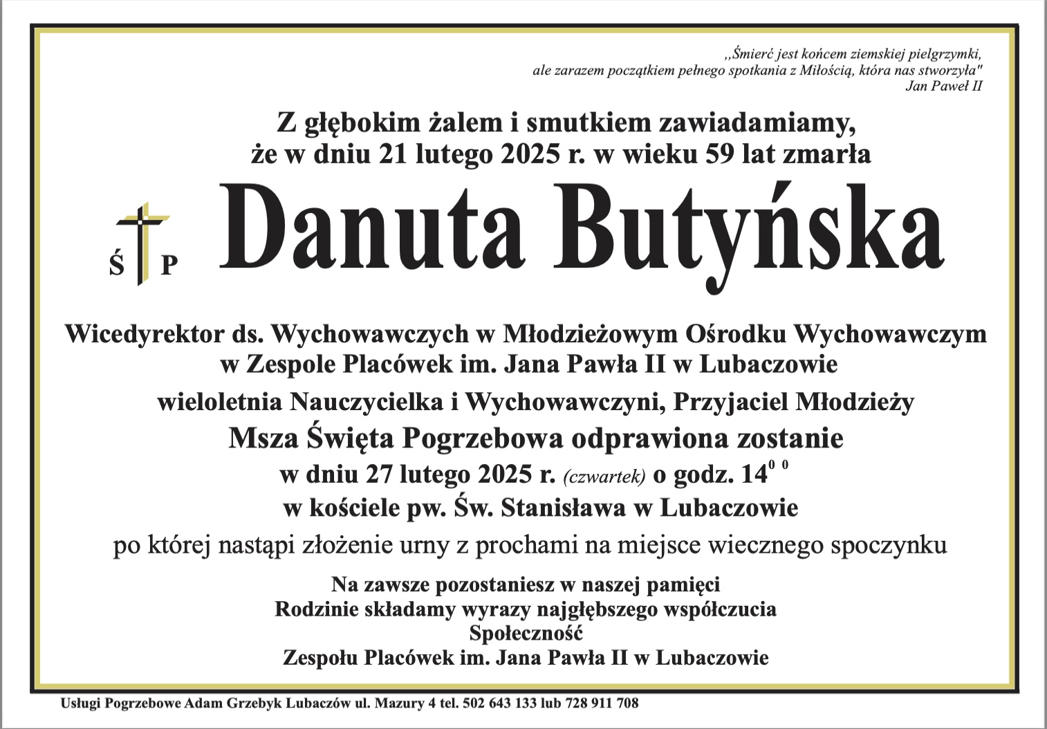 Wspomnienie Danuta Butyńska