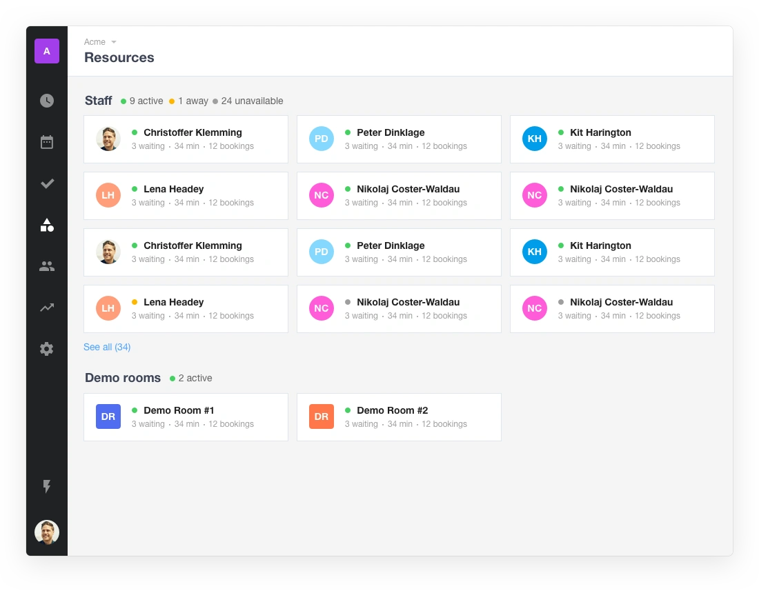 Waitwhile waitlist app screenshot of new resource dashboard showing what customer are waiting for