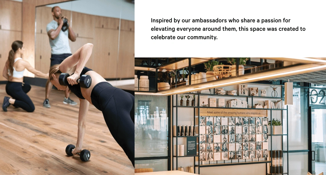 Image and copy collage with people working out on one image and shop shelves on another