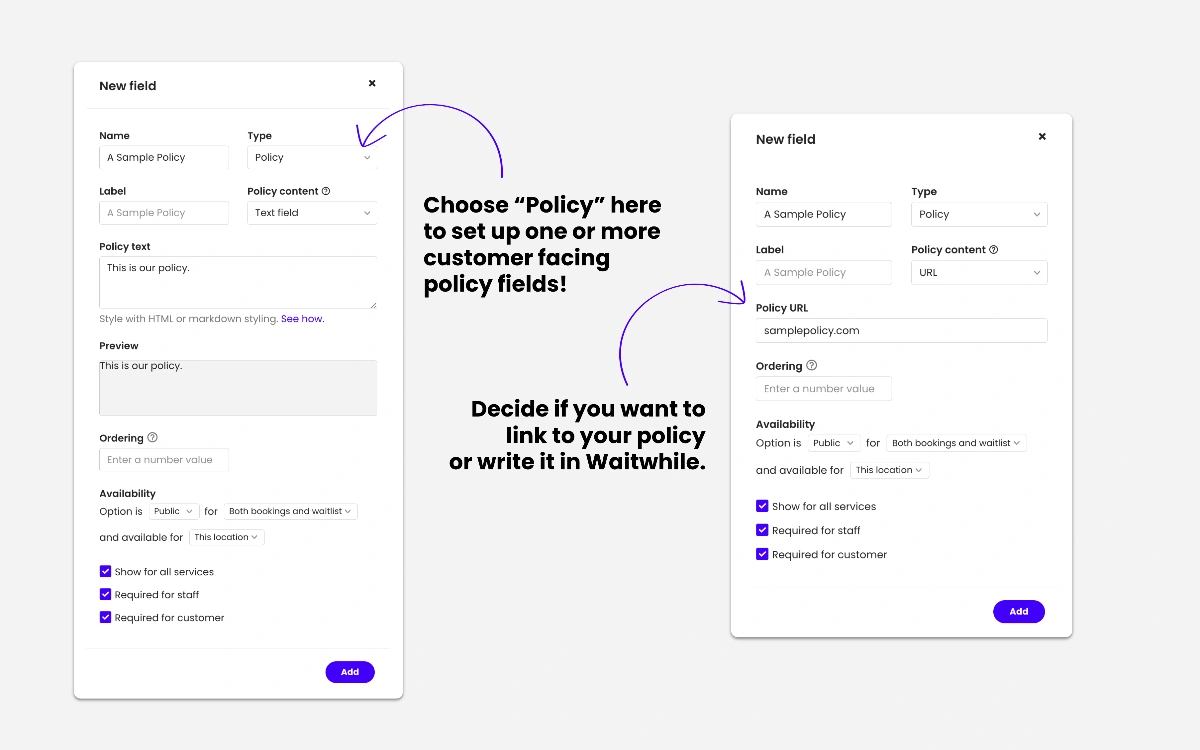 Policy input field