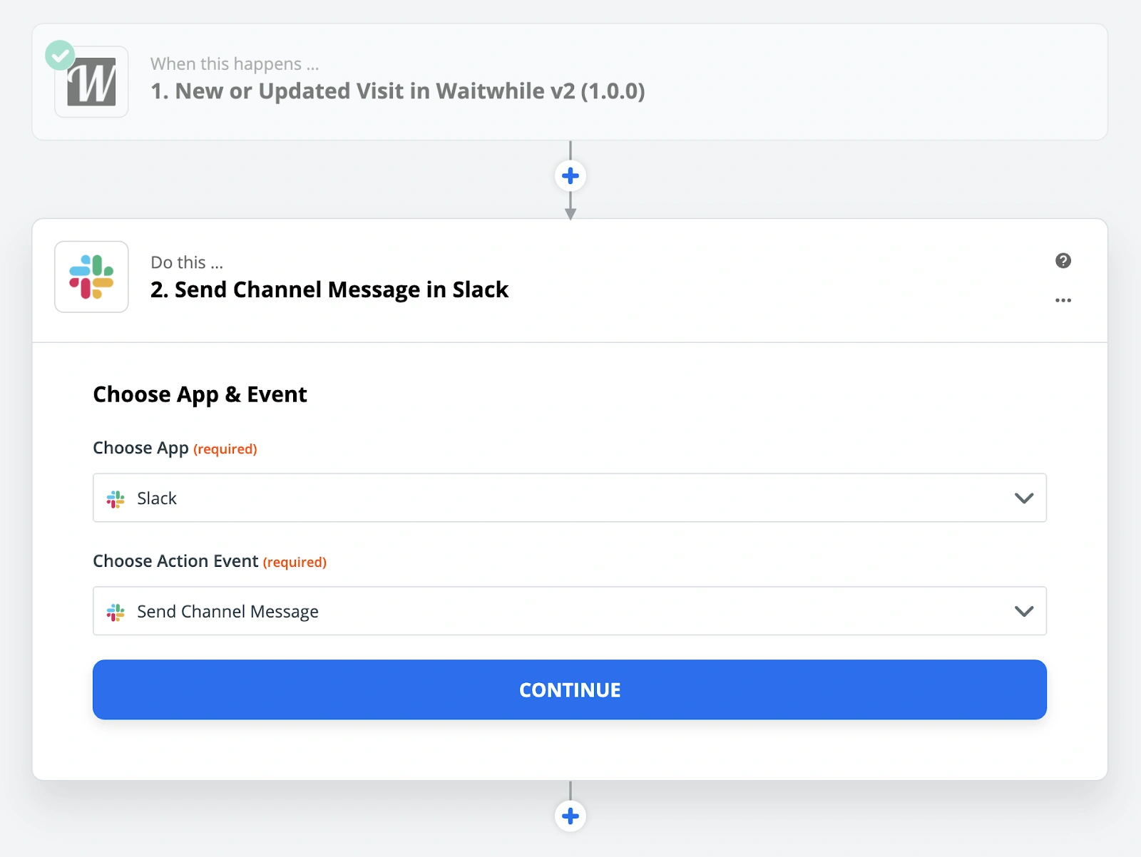 Waitwhile waitlist app screenshot of Zapier integration flow