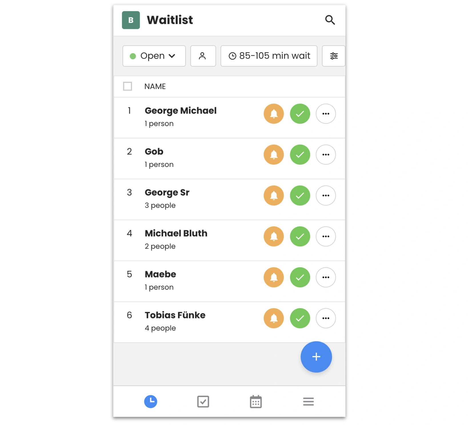 Waitwhile waitlist app graphic of a new mobile quick bottom menu 
