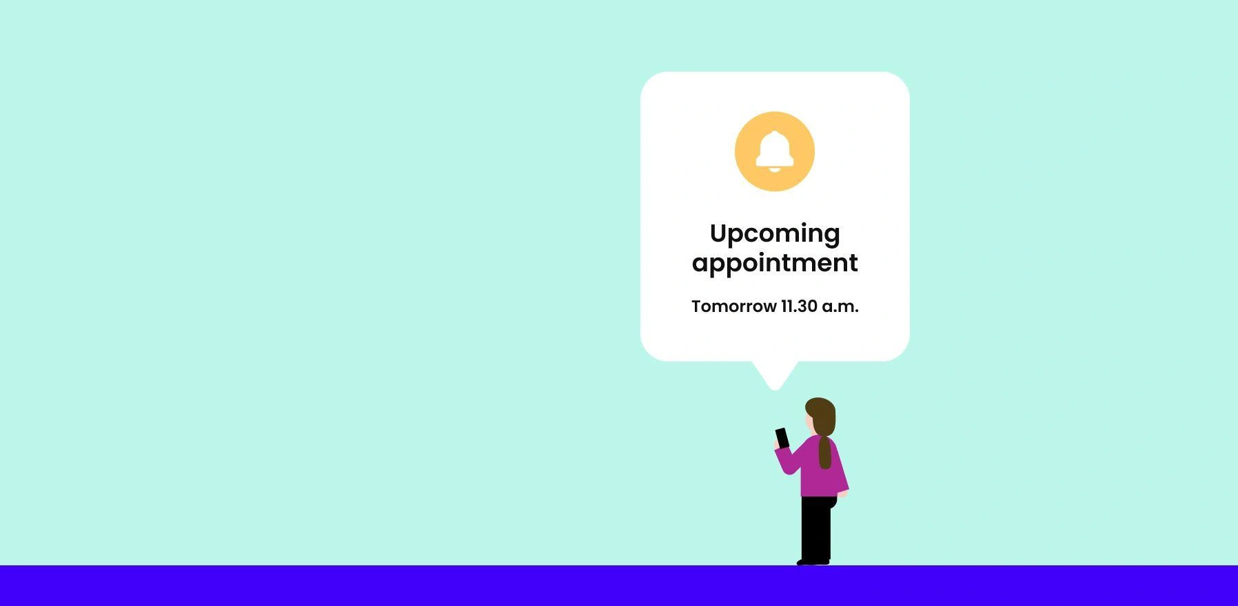 Person checking a phone for an upcoming appointment notification in pastel colors