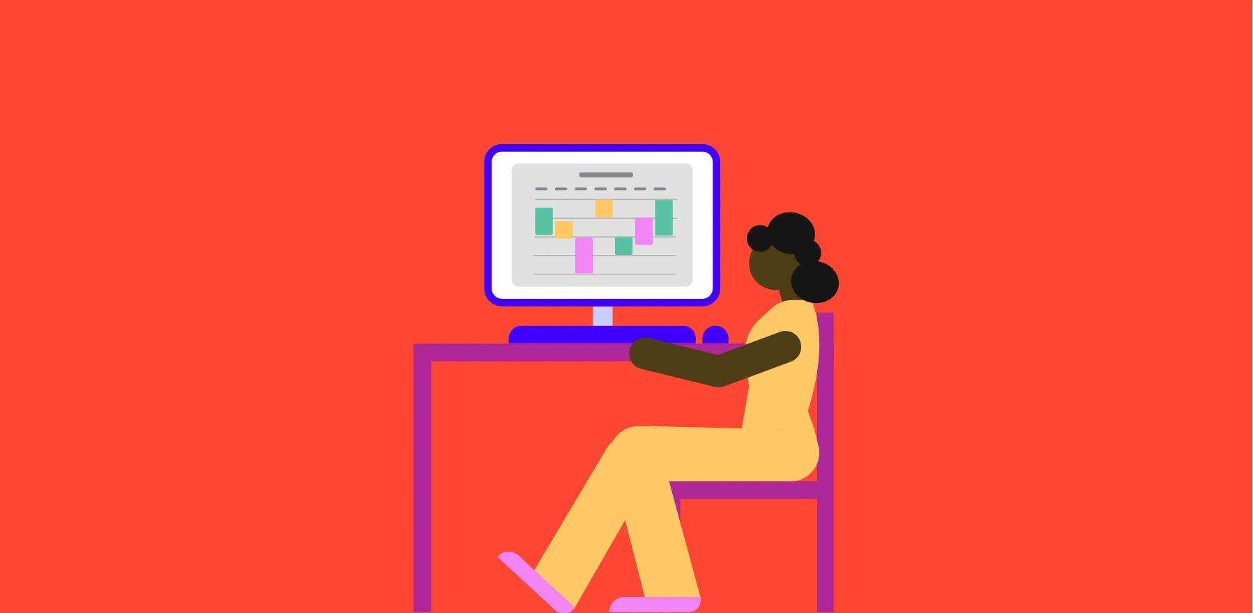 Person using a computer to manage appointments with colorful charts on the screen