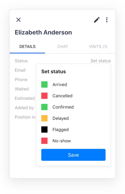 Waitwhile waitlist app screenshot of customer status details feature