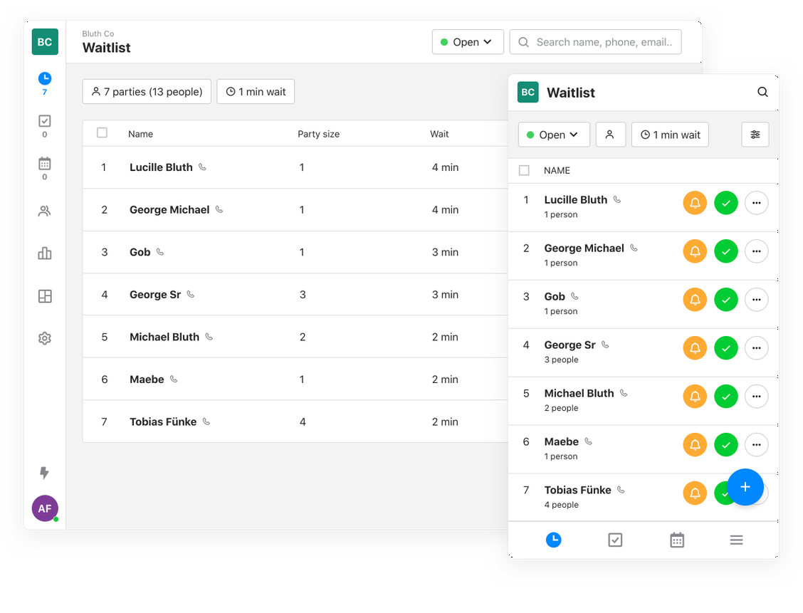 Waitwhile waitlist app screenshot of improved waitlist layout and design