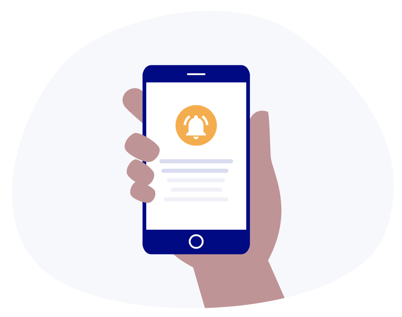 Waitwhile waitlist app graphic of a mobile with an alert notification on the screen