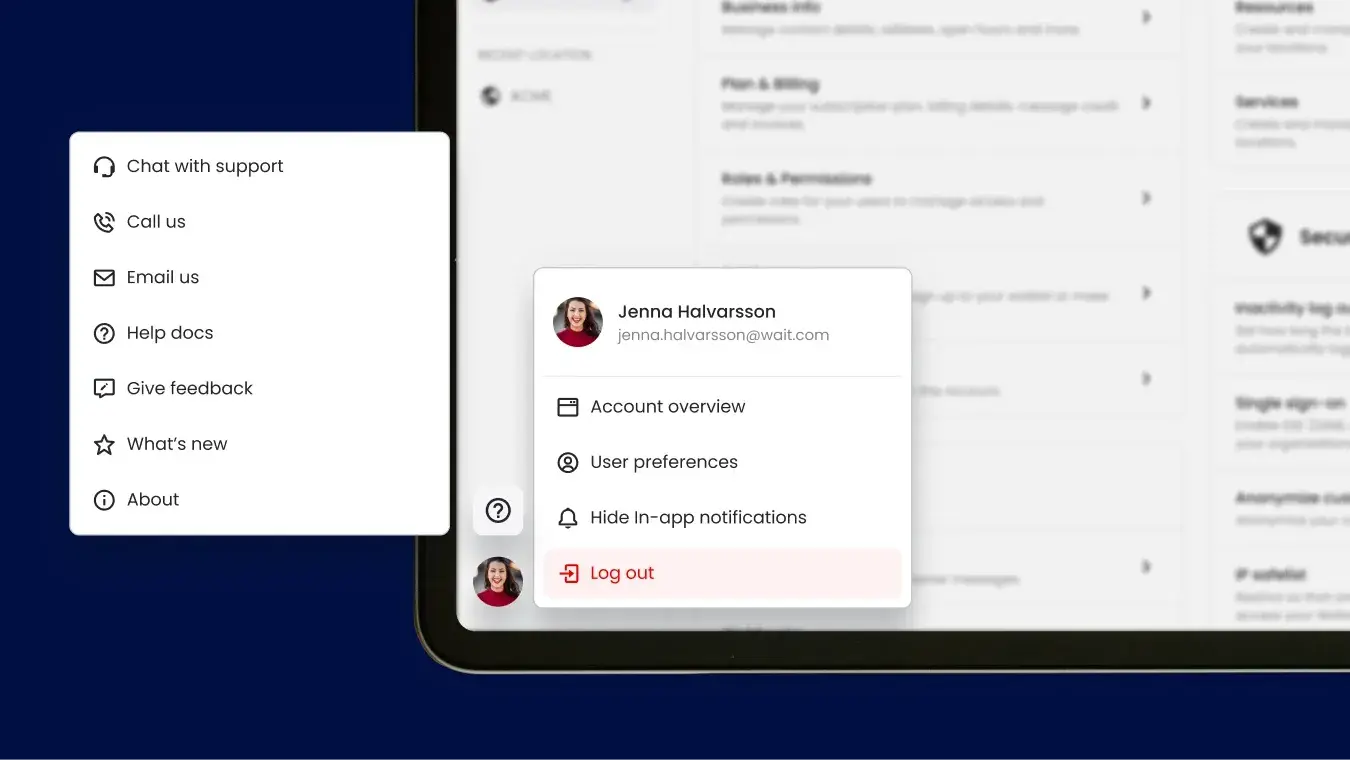 Waitwhile platform update overview with user options on tablet screen