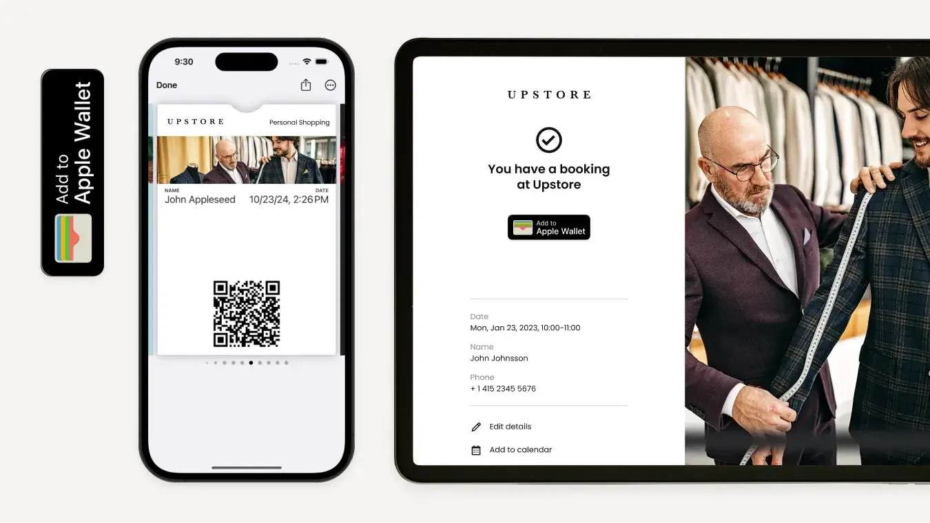 Waitwhile booking pass displayed in Apple Wallet with booking details and QR code