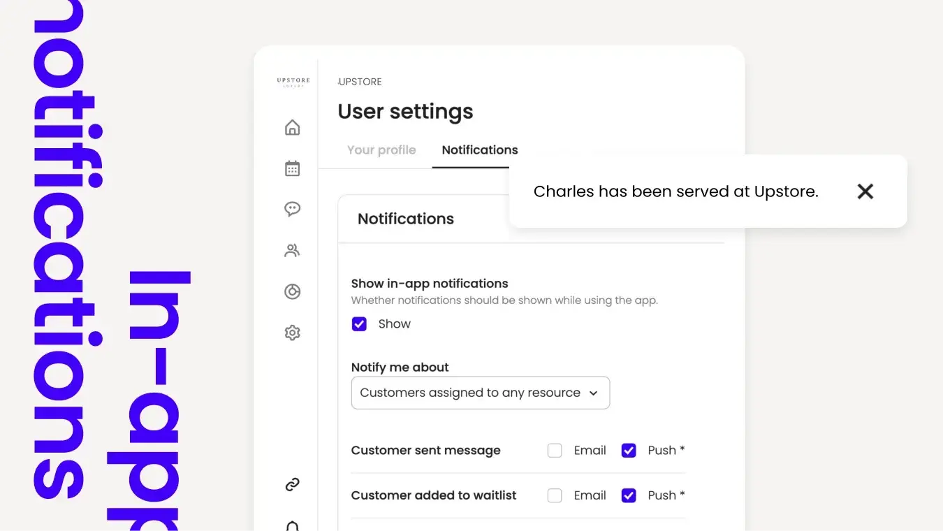 Waitwhile platform showing in-app push notification interface for real-time updates