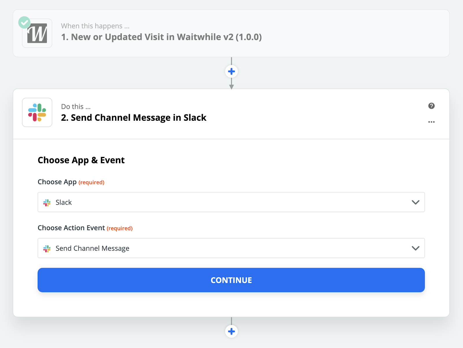 Waitwhile waitlist app screenshot of Zapier integration flow