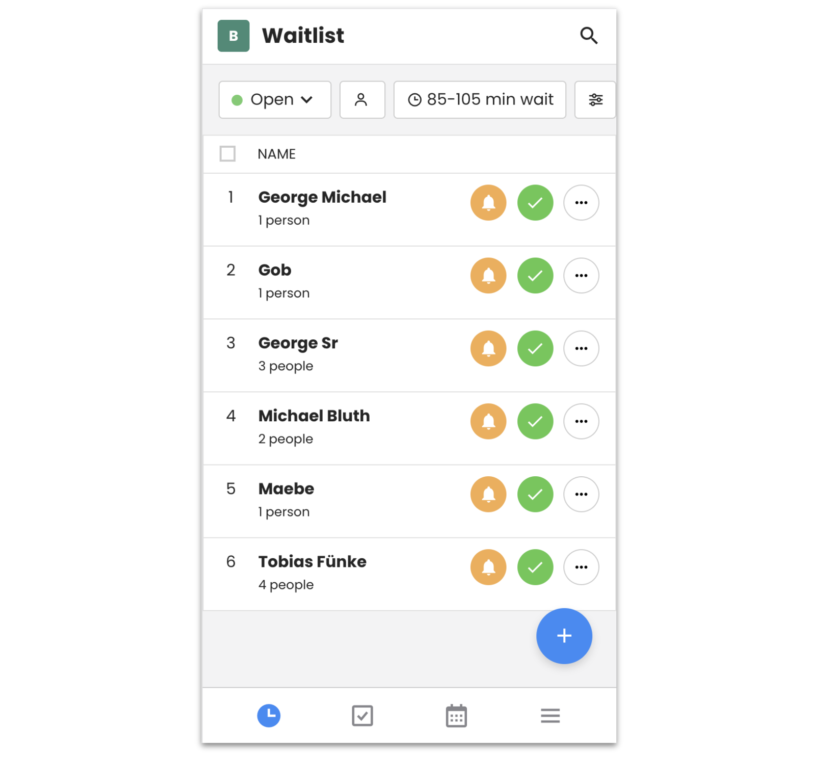 Waitwhile waitlist app graphic of a new mobile quick bottom menu 