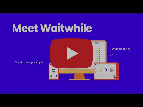 Interface of Waitwhile platform displaying analytics and user engagement metrics on various devices