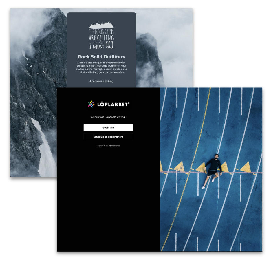 Registration page for an outdoor outfitters service with mountain imagery and a person lying on a racetrack