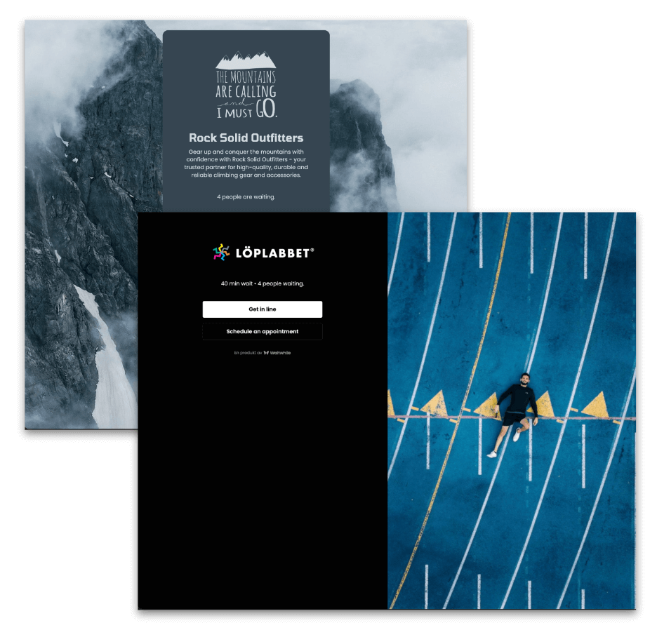 Registration page for an outdoor outfitters service with mountain imagery and a person lying on a racetrack