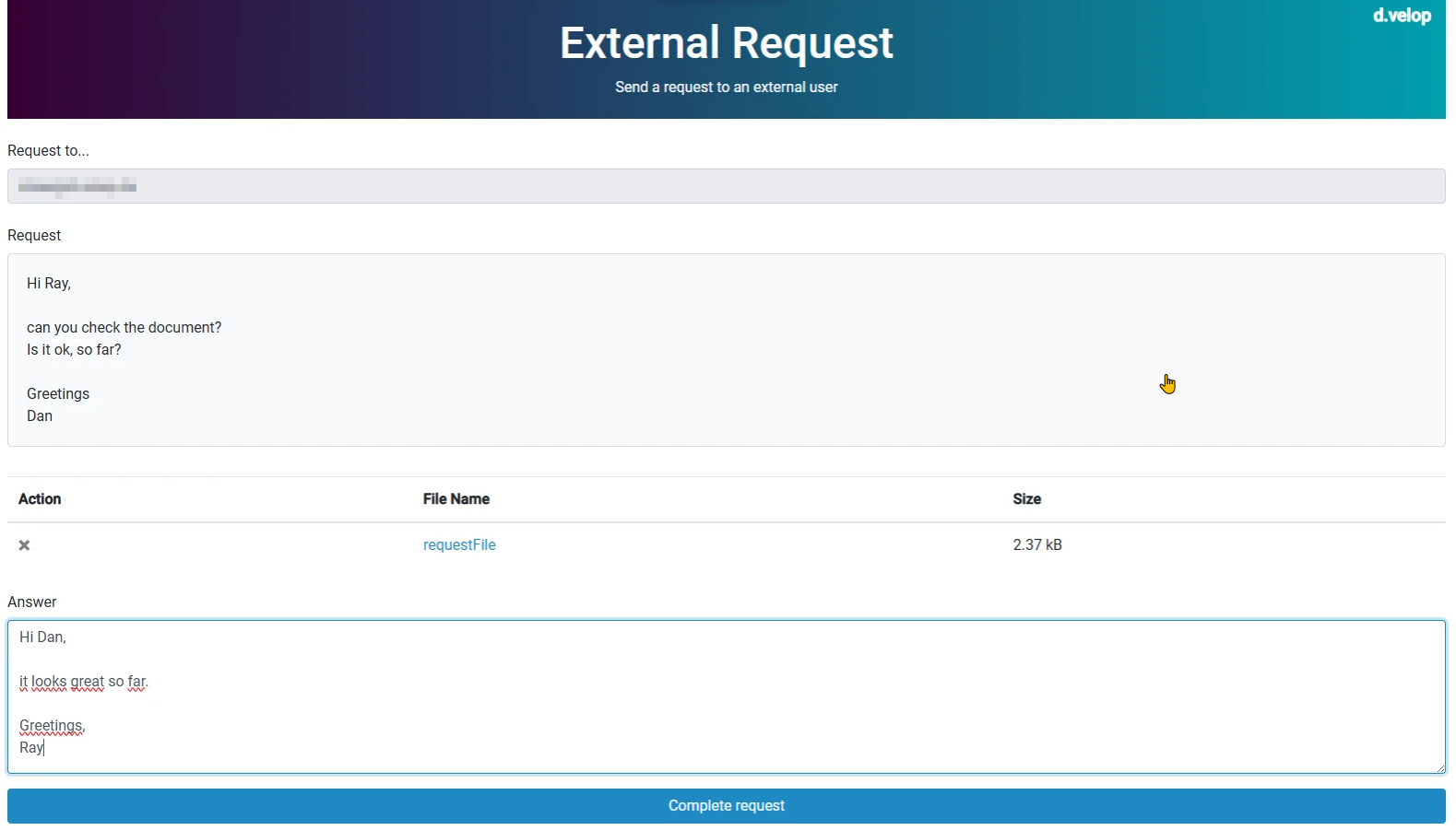 Form for an external task