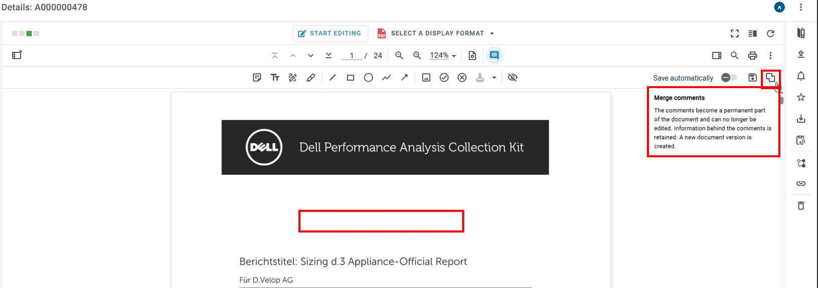 Document with the option to fuse comments