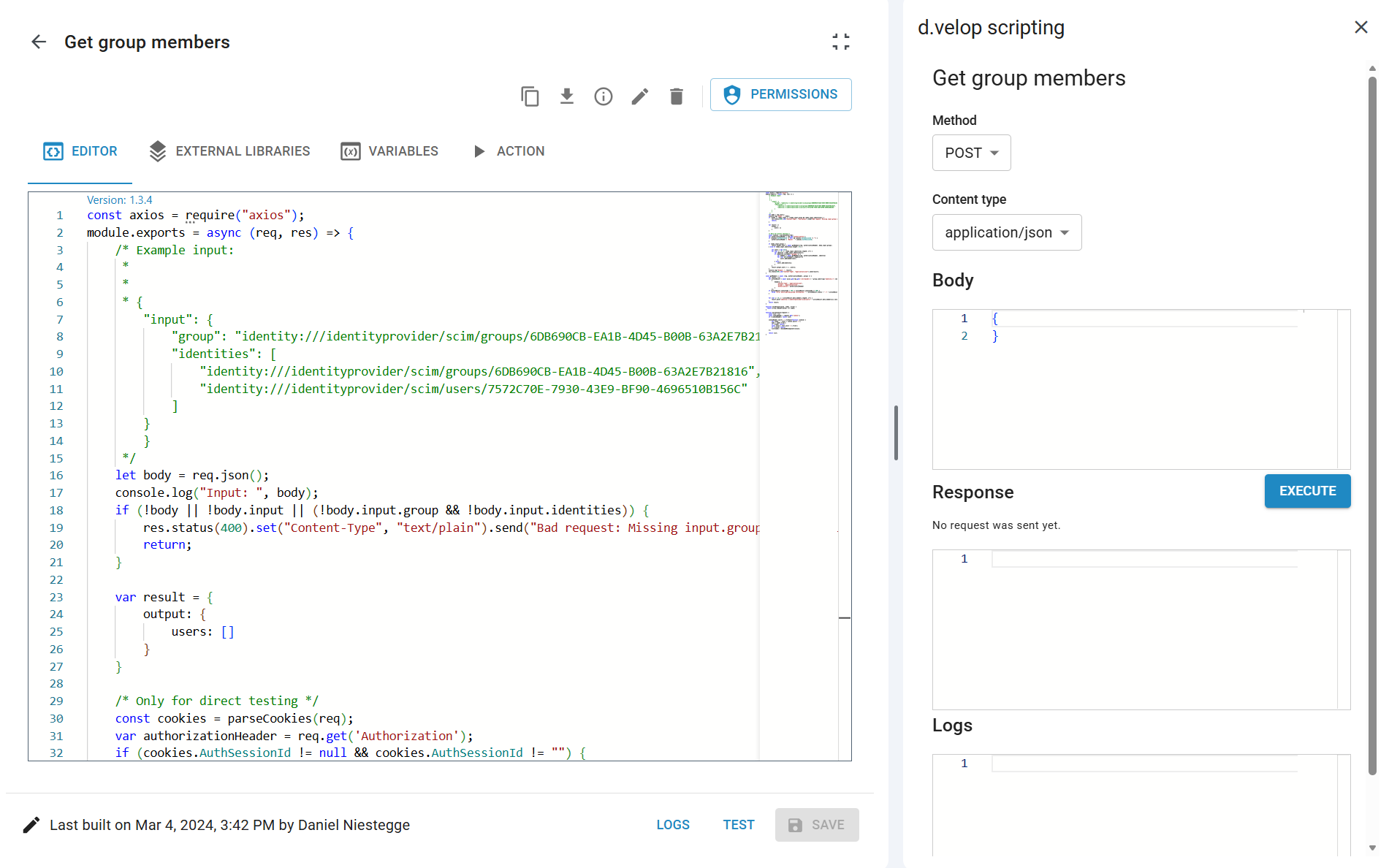 d.velop process studio, full screen mode is active.