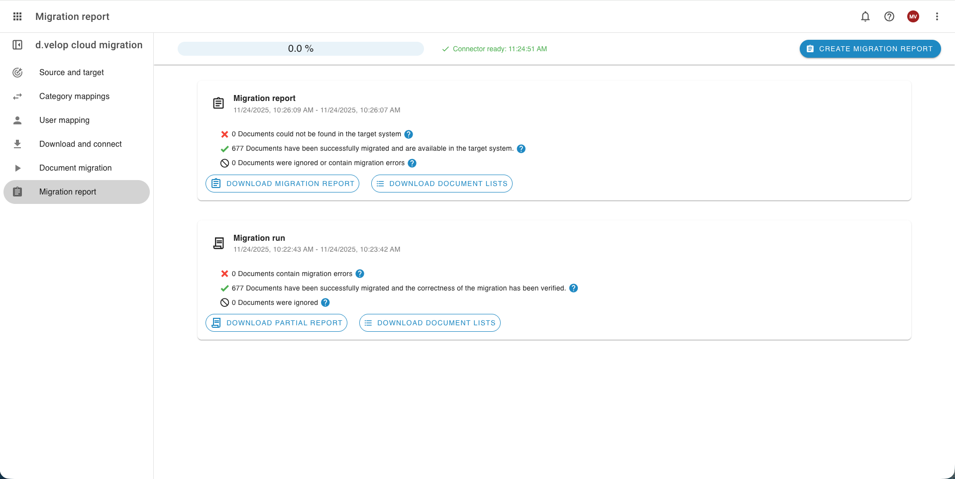 Cloud migration app with the option to download the migration report