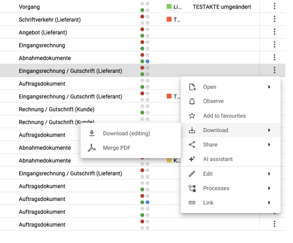 Context actions in lists