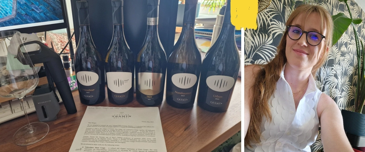 The tasted wines of Tramin in one view image, and a selfie of me.