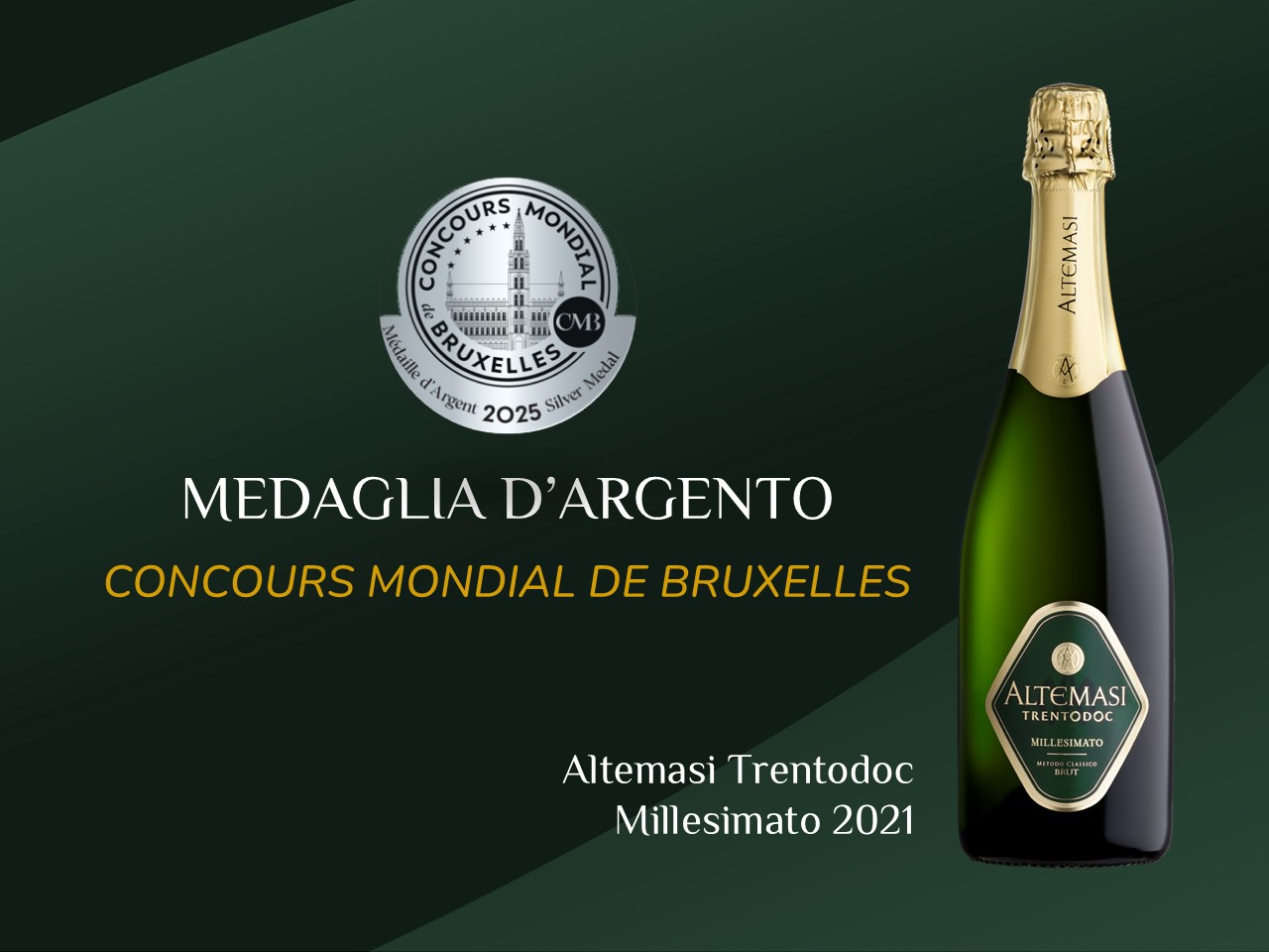 CONCOURS MONDIAL DE BRUXELLES: MEDAGLIA D'ARGENTO PER ALTEMASI TRENTODOC MILLESIMATO 2021