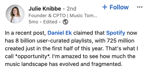 julie knibbe statement on importance on playlists.png
