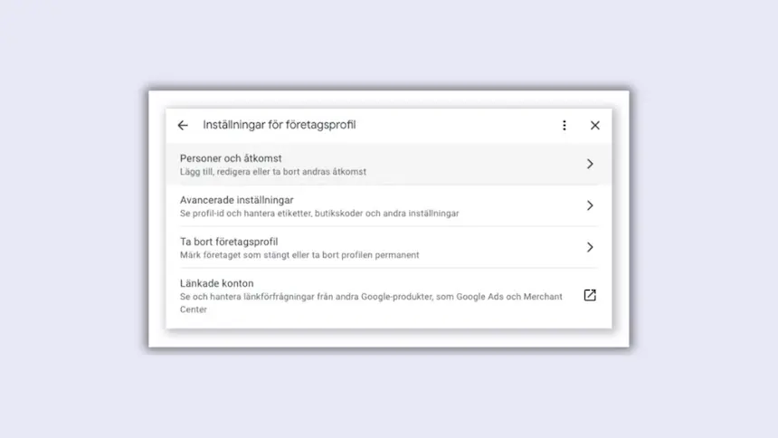 Bild på Googles företagsprofilinställningar