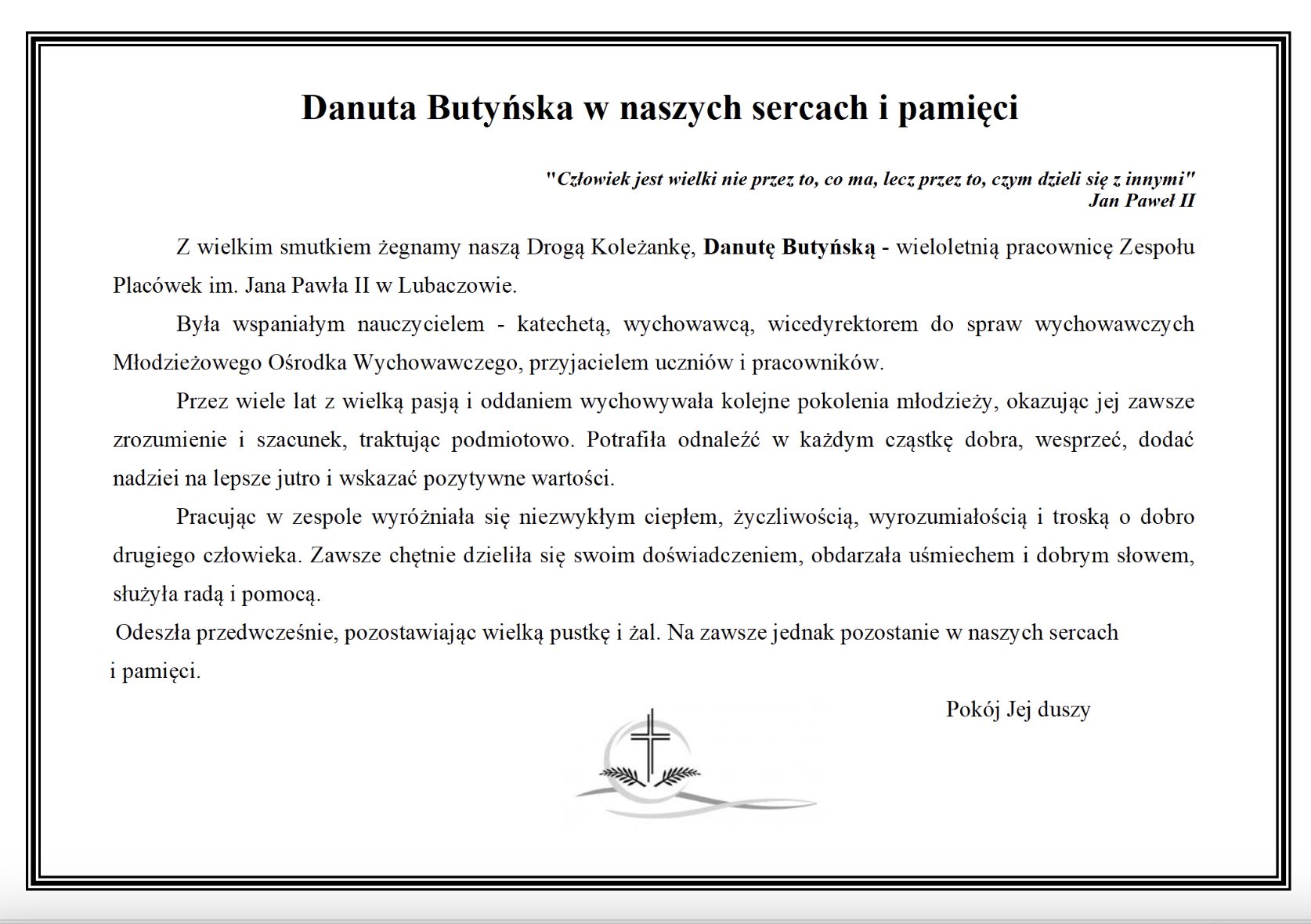 Danuta Butyńska w naszych sercach i pamięci