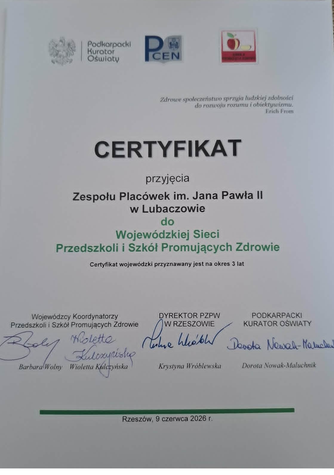 Wojewódzki Certyfikat Szkoły Promującej Zdrowie. | d1f16f2f-399e-4259-8450-a296be6d4f3e.jpg