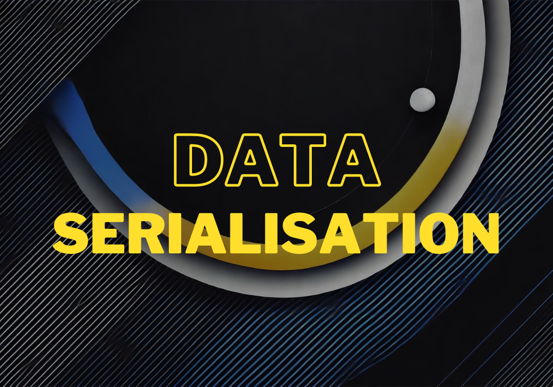 Bright Text Data Serialisation with a dark background with some tiny bright accents