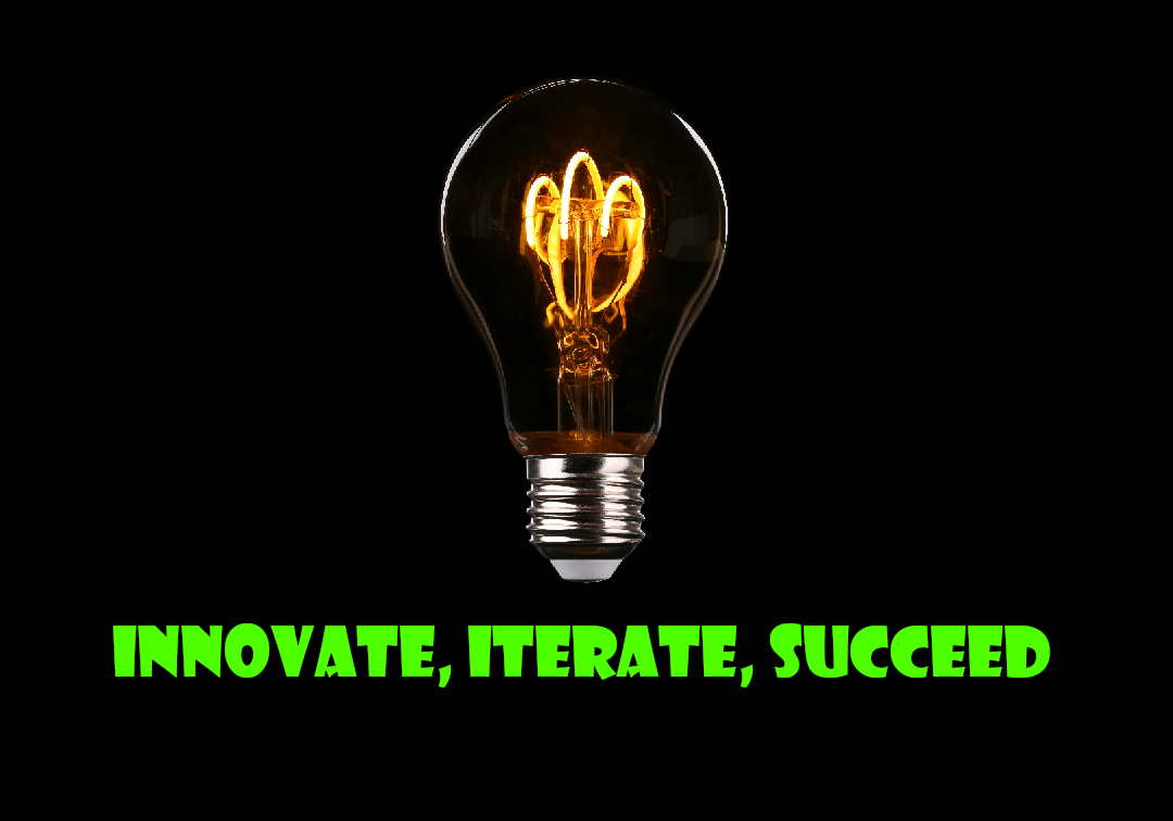 Light bulb with description Innovate, Iterate, Success