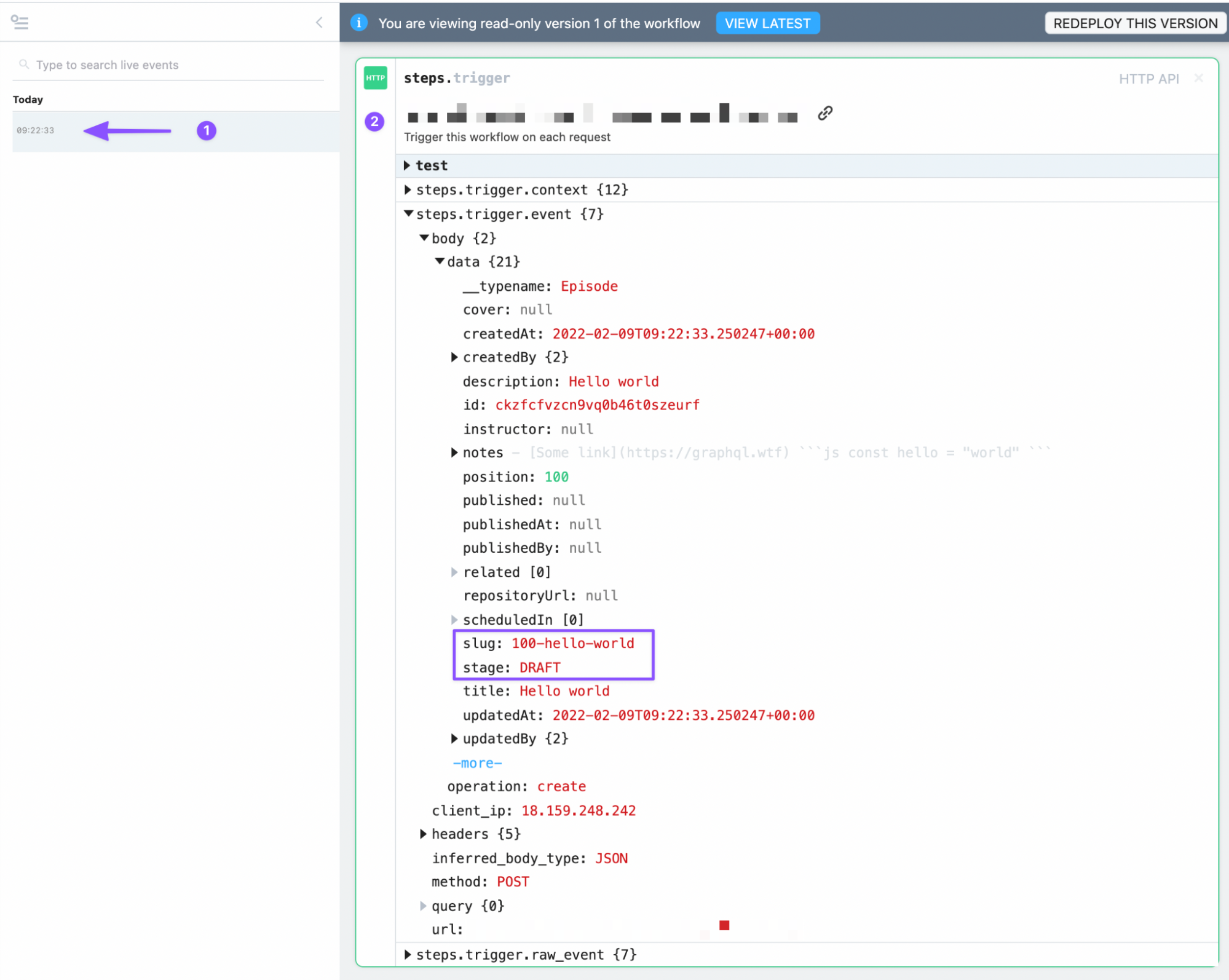 View Pipedream event trigger payload