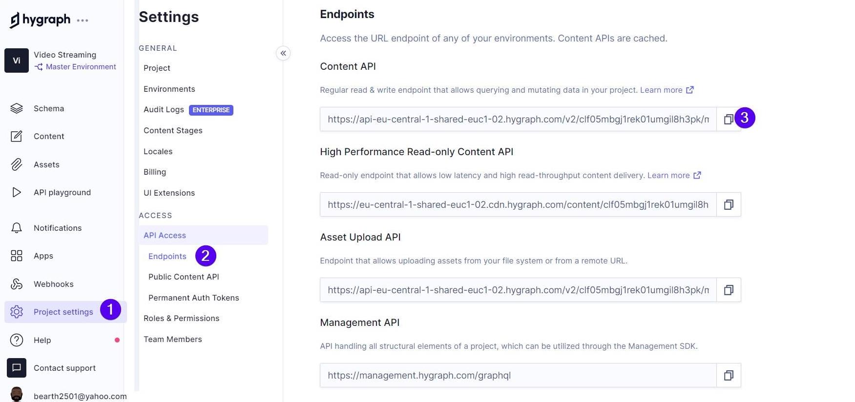 Endpoints options in Settings