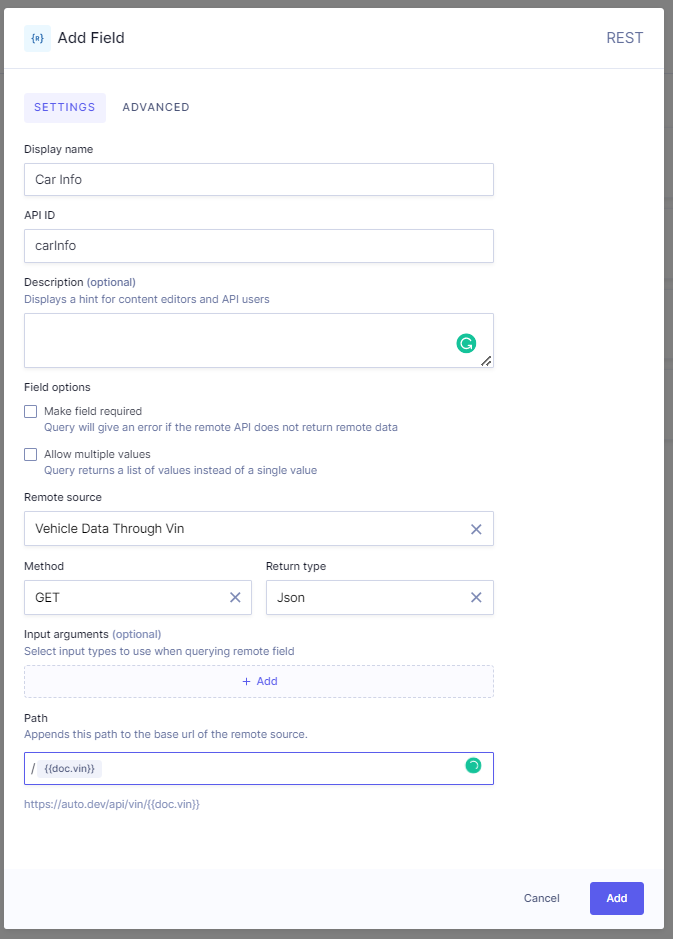 Adding a car info field