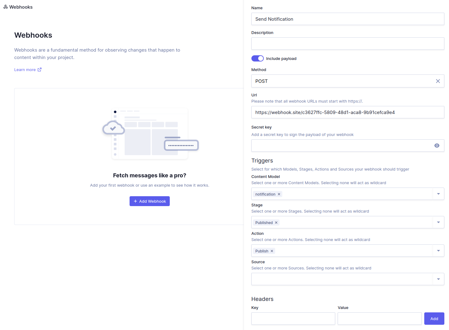 Configuring webhook