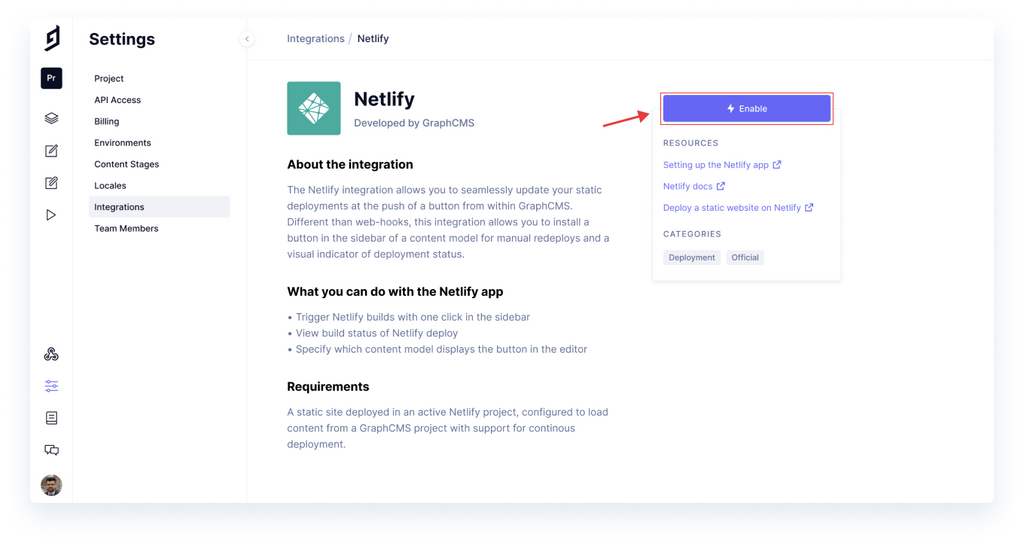 Netlify - Enable