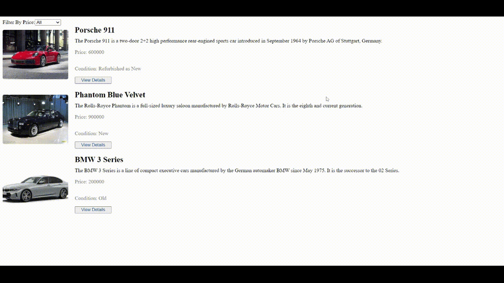 GIF displaying car data