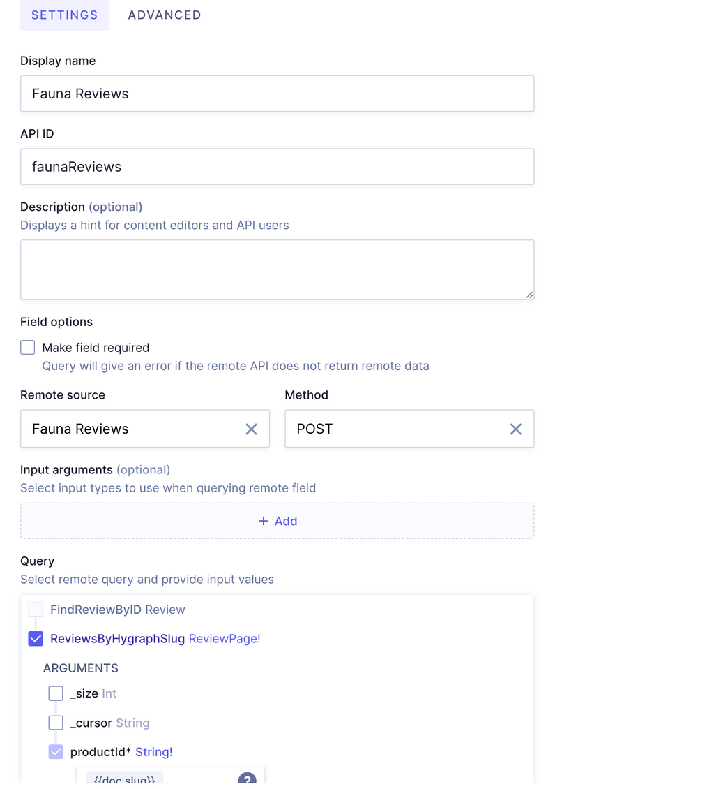 Screenshot of the new GraphQL Remote source field options as described below