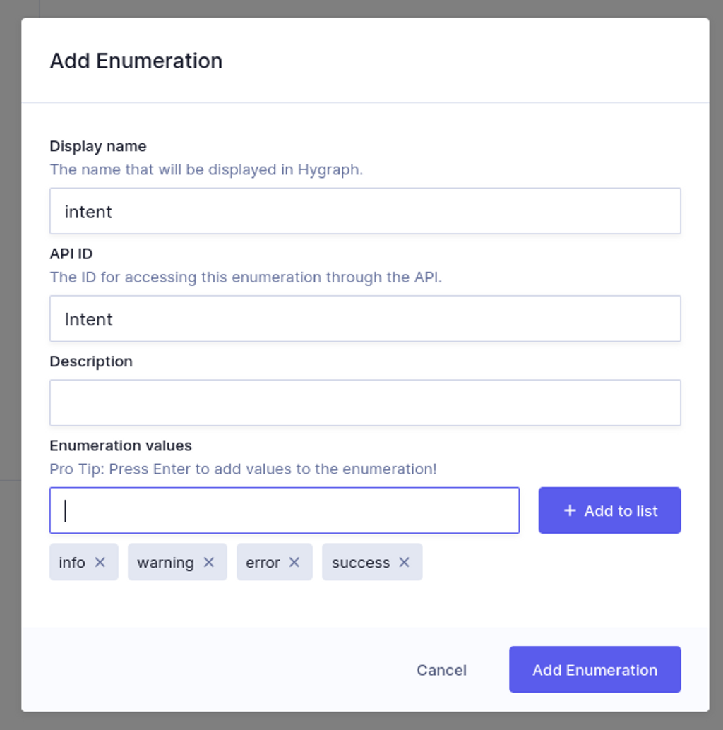 Adding an enumeration