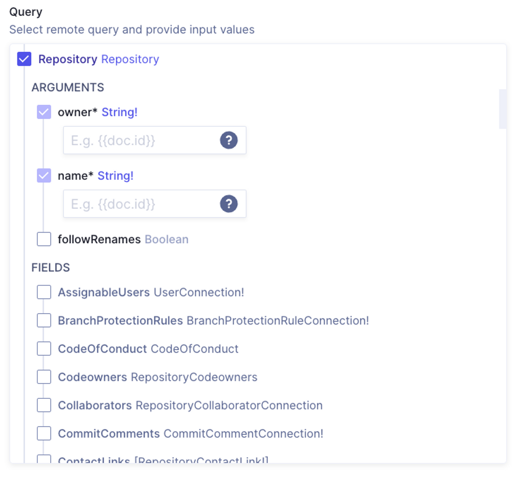 Setting up the Repository query for the remote source field