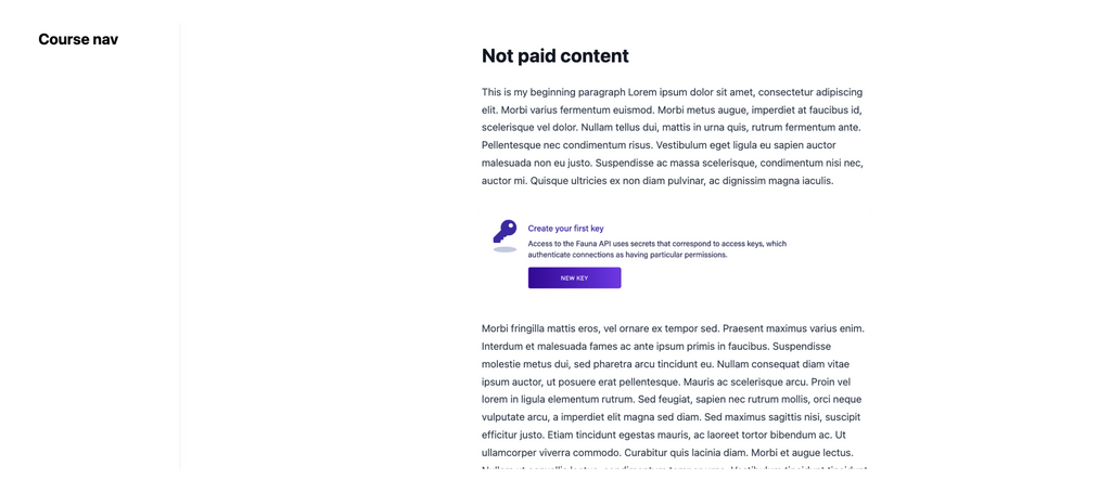 "Not paid content" Course page with rich text displaying