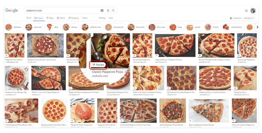 Pepperoni Pizza on Google Image Search