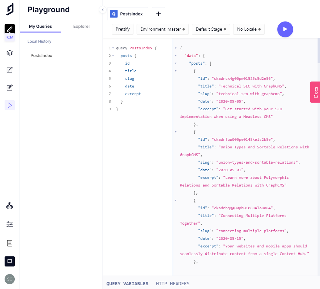 index query from hygraph playground