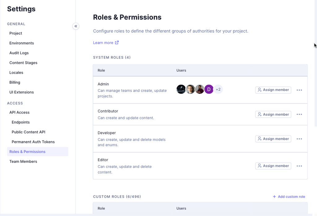 Hygraph roles and permissions settings