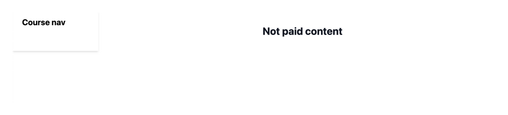 Course page for course "Not paid content" showing the headline and a sidebar with blank navigation